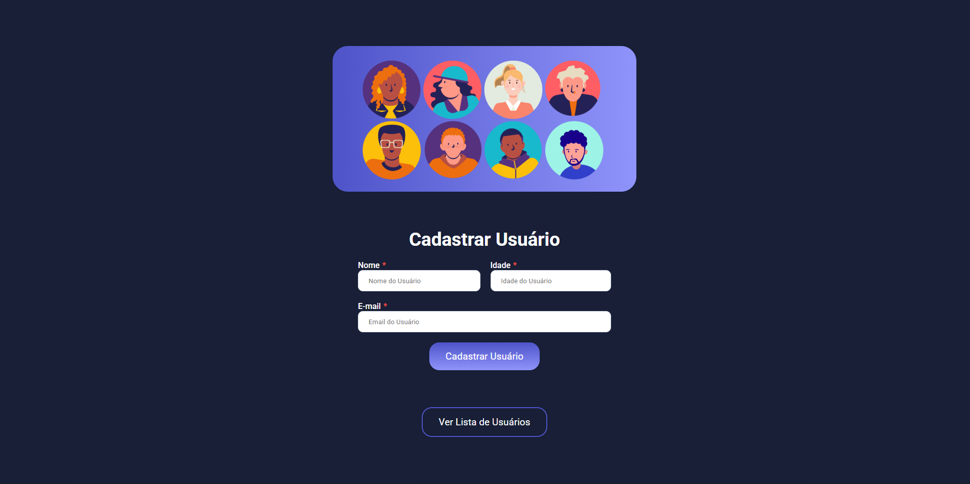 print do projeto Cadastro de Usuário